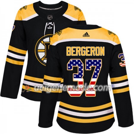 Dame Eishockey Boston Bruins Trikot Patrice Bergeron 37 Adidas 2017-2018 Schwarz USA Flag Fashion Authentic